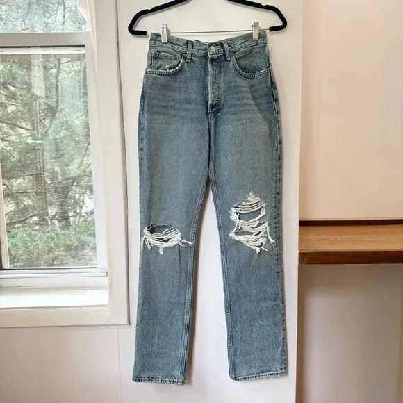 NWT AGOLDE Lana Straight Leg Jeans Denim High Rise Rips in Backdrop - Picture 6 of 16